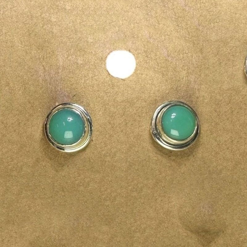 Sterling Silver Green Chalcedony Gemstone Stud Earings