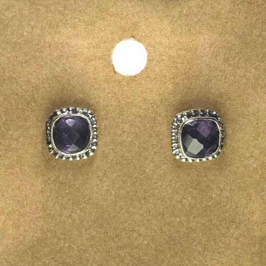 Sterling Silver Amethyst Gemstone Stud Earings